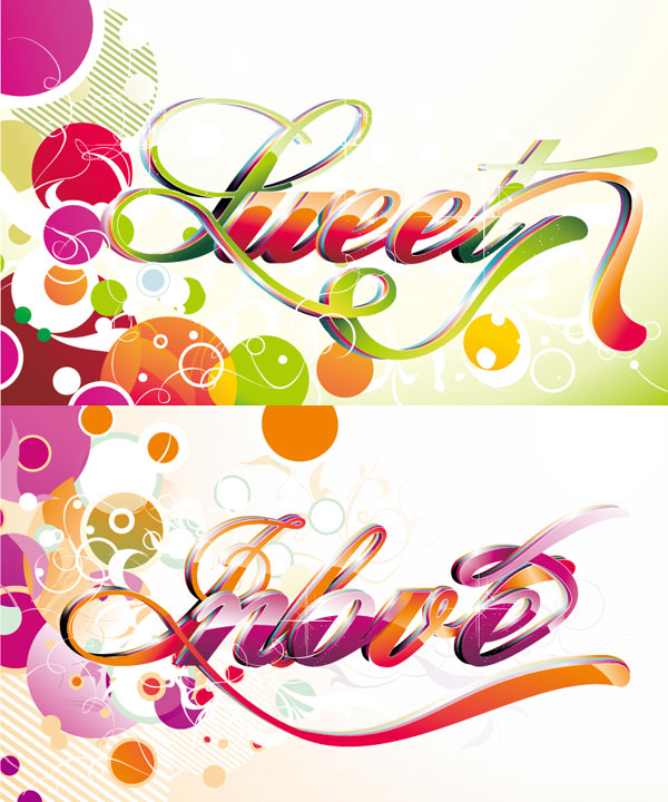 幻彩圆形背景与艺术英文字矢量素材