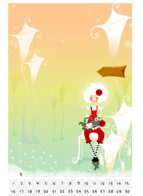 韩国纽扣女孩矢量插画-19