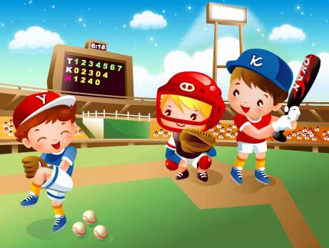 儿童棒球运动矢量素材