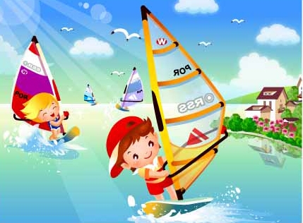 儿童帆板运动矢量素材