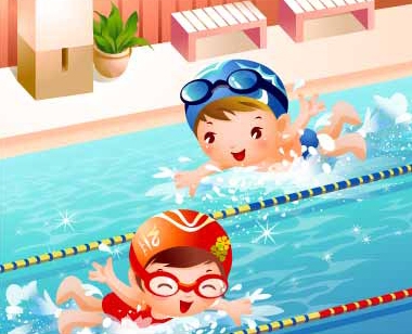 儿童游泳运动矢量素材