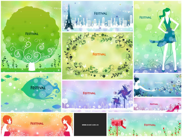 FESTIVAL节庆女性花纹矢量素材-2（10P）