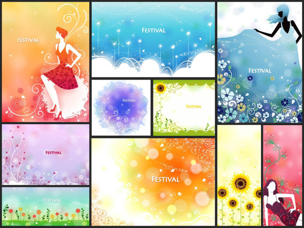 FESTIVAL节庆女性花纹矢量素材-3（10P）
