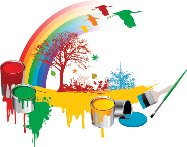 油漆桶彩虹树木大雁矢量素材