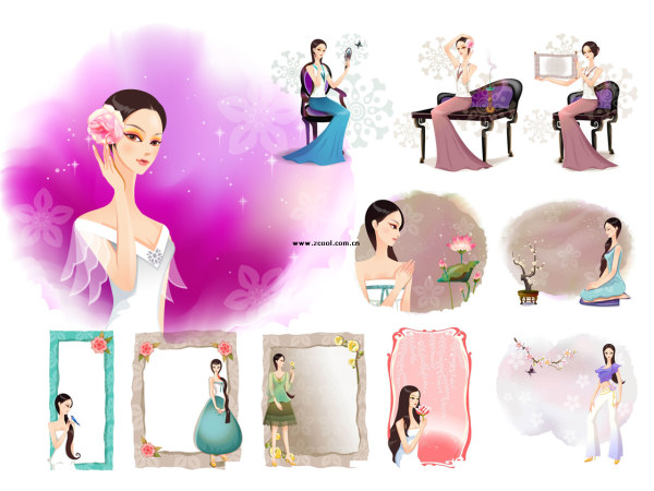 精典花边框 古典美女系列1（11P）