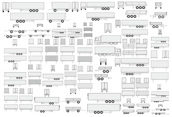 货柜车线描集矢量素材