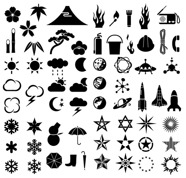 各种剪影元素矢量素材-天气、植物、科技、防火（64个元素）