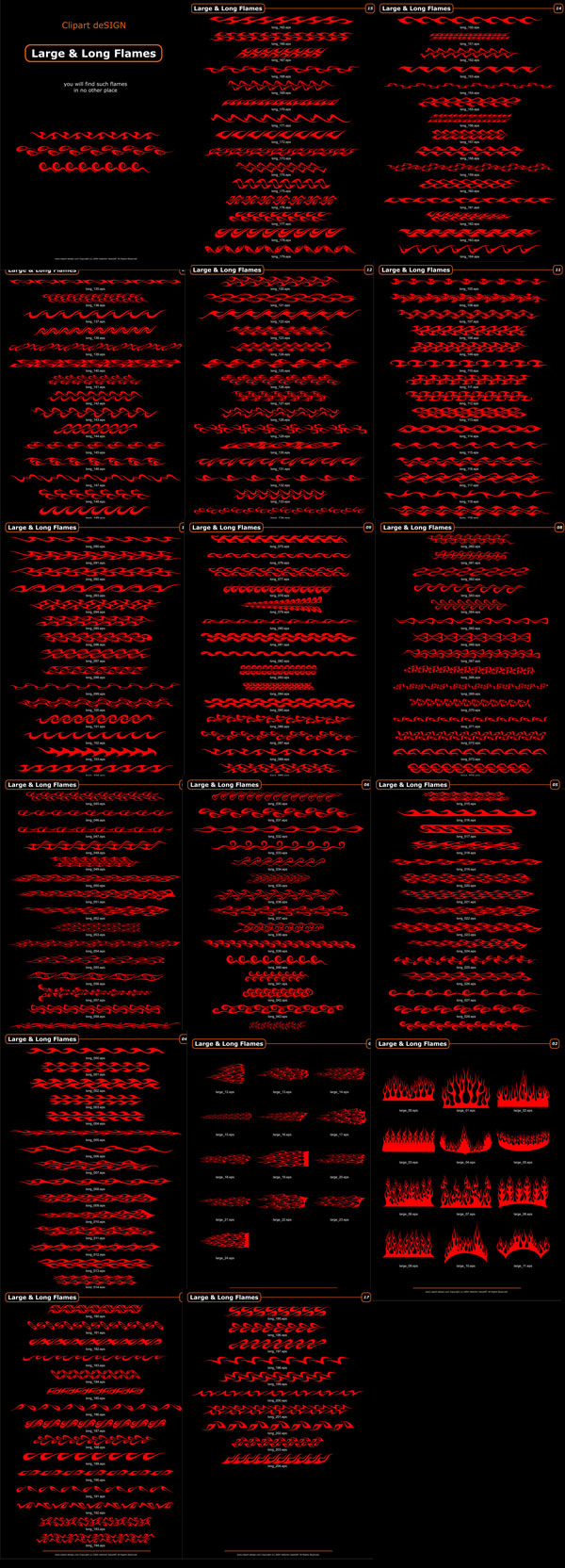 100多款长条火焰图案矢量素材