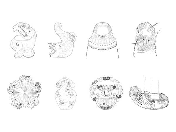 中国古典器具建筑局部矢量素材