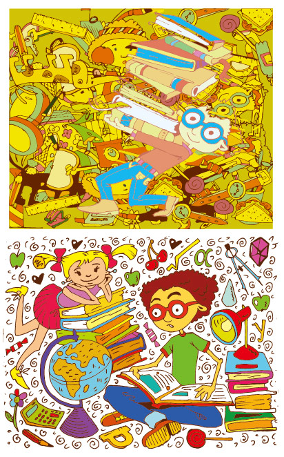 2张学生学习主题插画矢量素材
