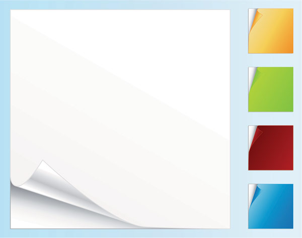 空白彩色卷角纸张矢量素材