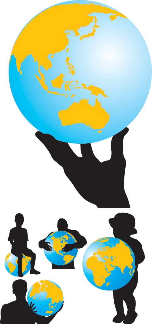 地球与人物剪影矢量素材