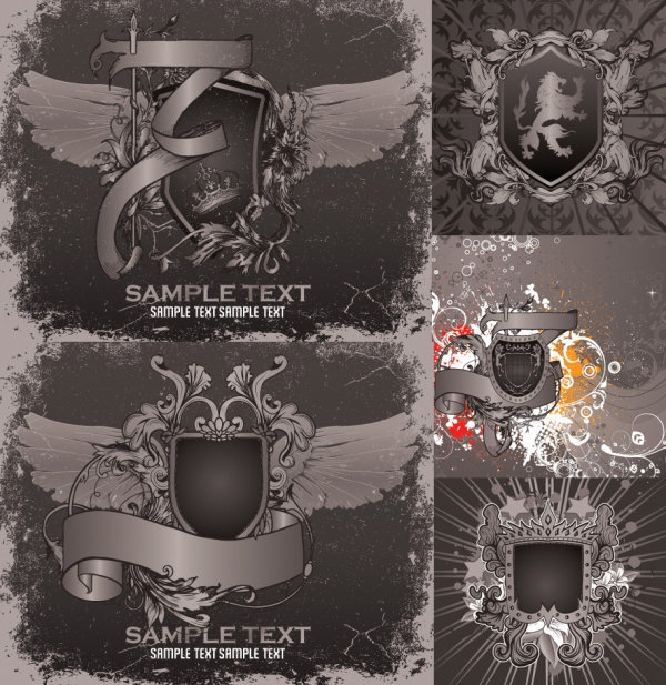 盾牌花纹翅膀矢量素材（非原创作品）