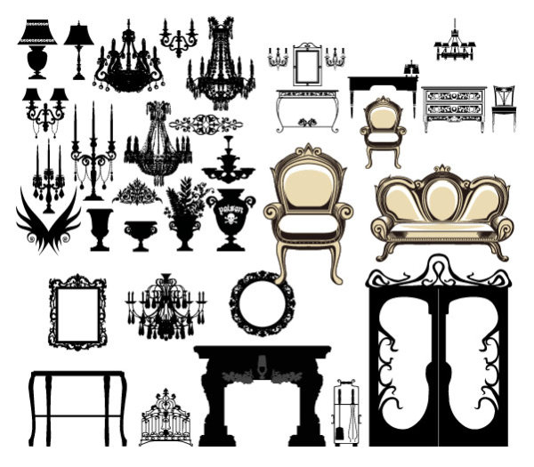 欧式家具灯饰摆设矢量素材