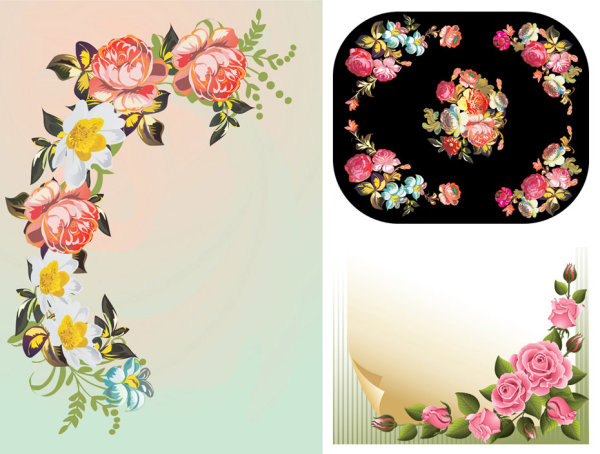 花朵边角纹矢量素材