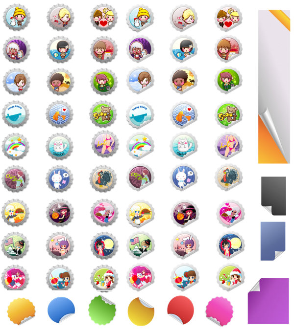 卡通瓶盖&贴纸矢量素材