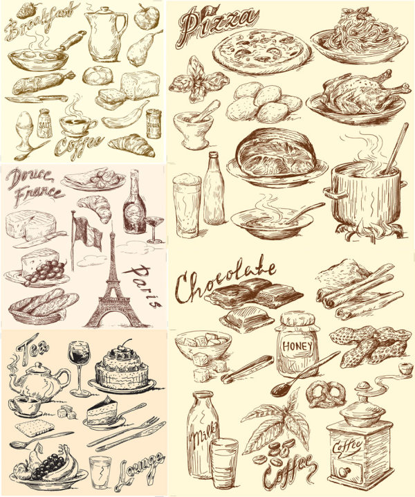 特色饮食手绘矢量素材
