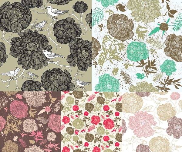 时尚线描花朵背景矢量素材