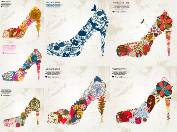 花朵组成的高跟鞋矢量素材