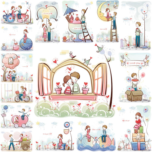可愛小情侶矢量素材16-30