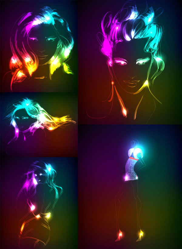 璀璨的线描美女&mdash;&mdash;矢量素材