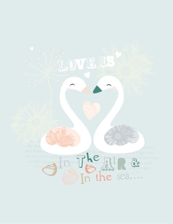 可爱的天鹅漫画矢量素材