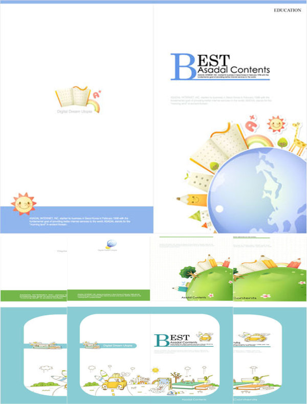 淡雅卡通元素宣传册矢量素材
