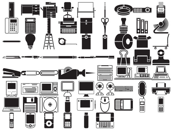 Various silhouette element vector material - office, stationery, digital product class