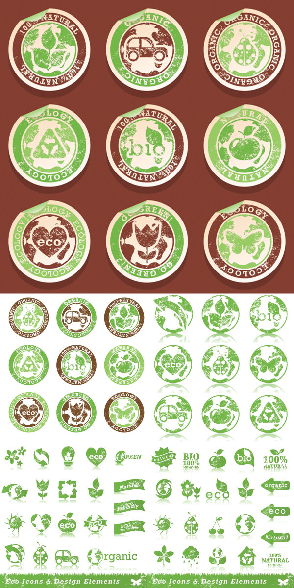 Green label icons - vector material