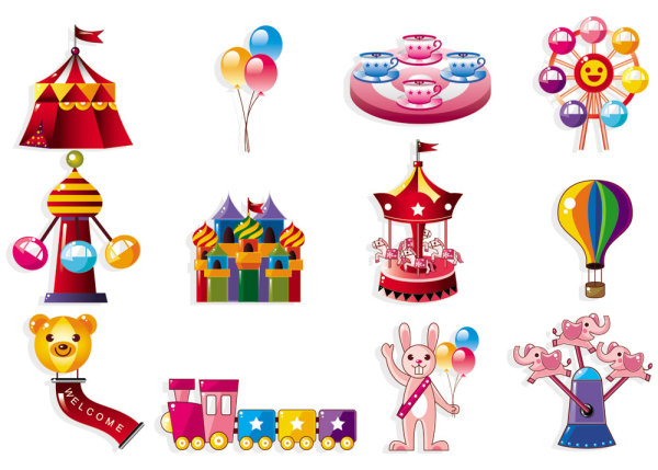 Lovely playground cartoon icon 01 - vector material