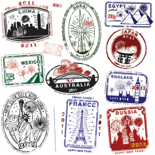 世界地标建筑印章04&mdash;&mdash;矢量素材