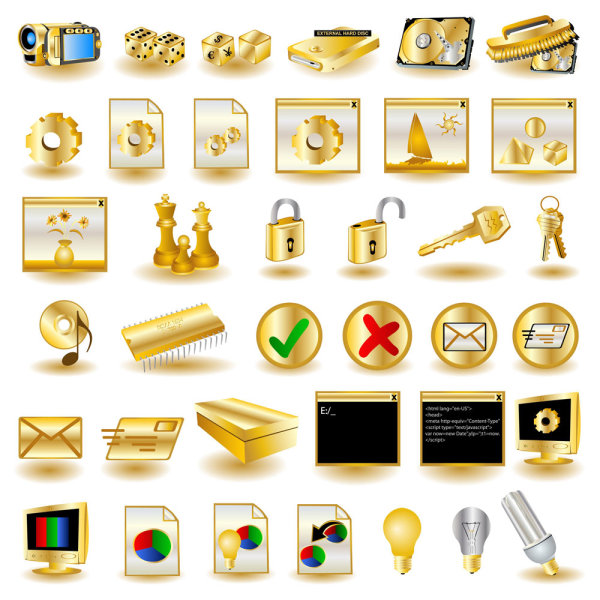 The golden common computer icon 02 - vector material