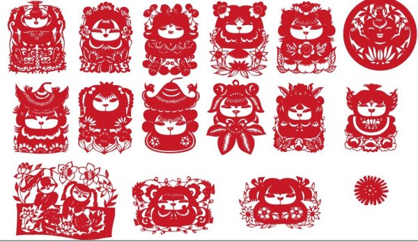 Chinese traditional paper-cut vector material Fuwa