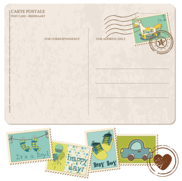Postcards and cartoon stamps 02 - vector