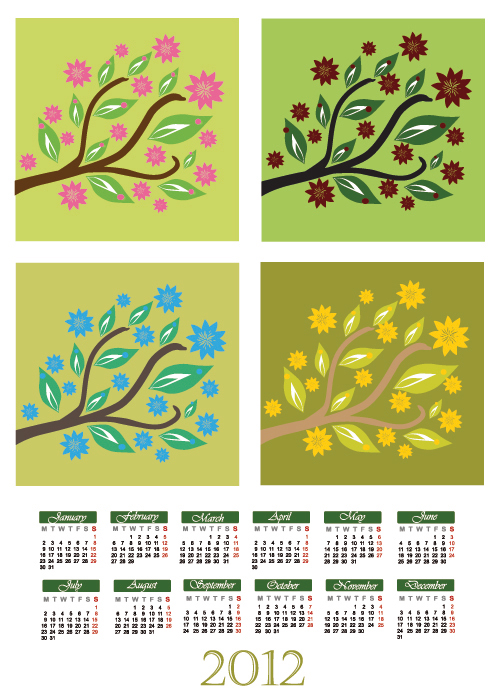 Cartoon branches Calendar 01 - vector material