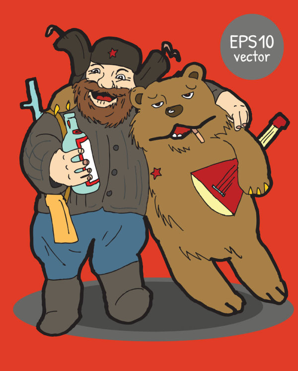 Cartoon hunter and the bear - vector material