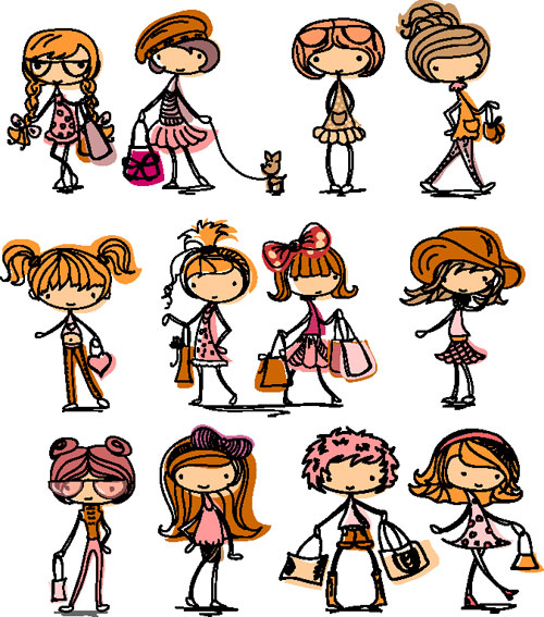 Cartoon Girl Line 02 - vector material