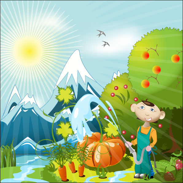 Cartoon orchard 01 - vector material