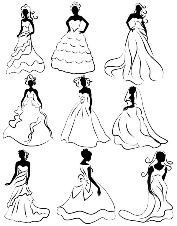 Line art bridal gown 02 - vector material