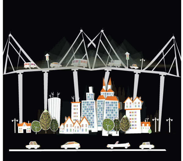 Cartoon urban theme vector material -1