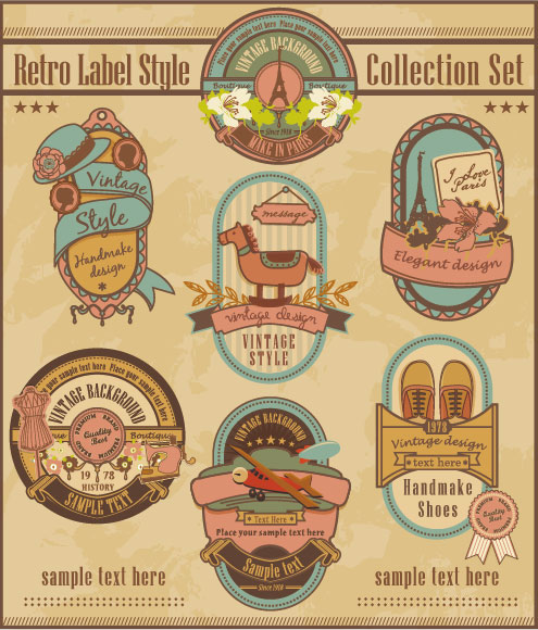 Cartoon retro label 01 - vector material