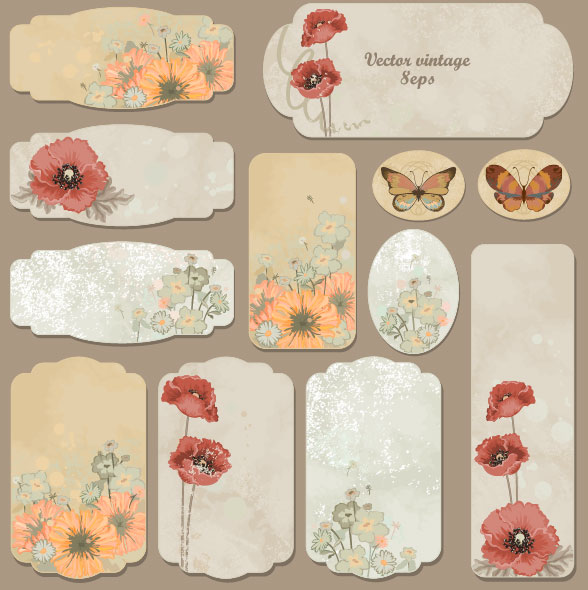 Vintage floral label 01 - vector material