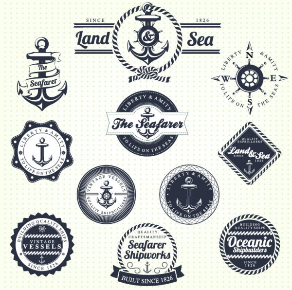 Classic sailing stickers 01 - vector material