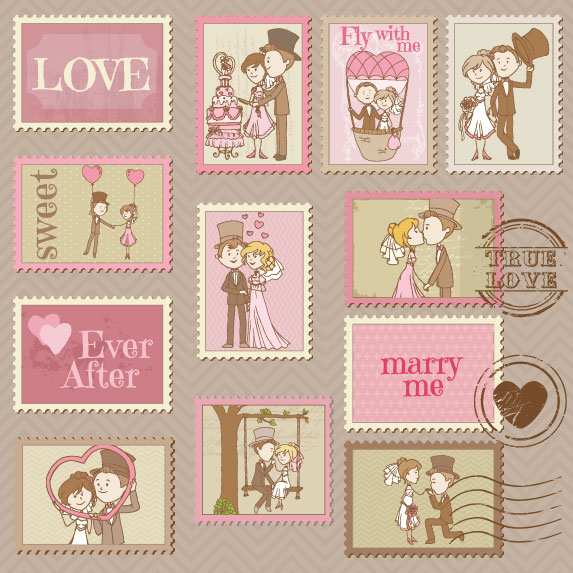 Cartoon wedding card 01 - vector material