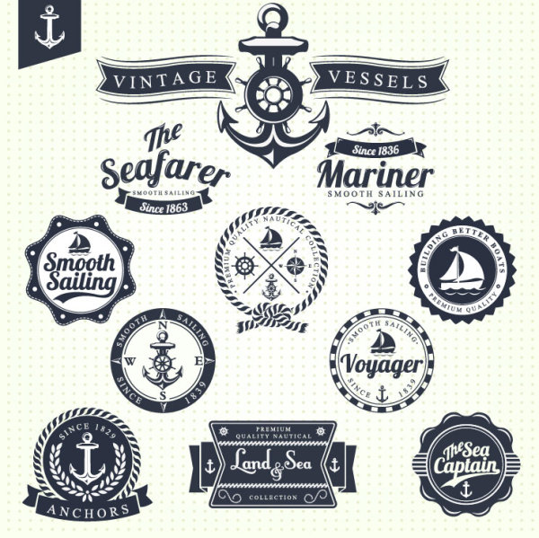 Classic sailing stickers 01 - vector material