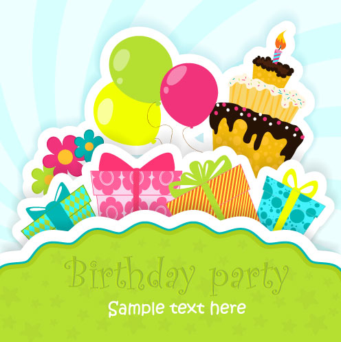 Cartoon birthday card 05 - vector material