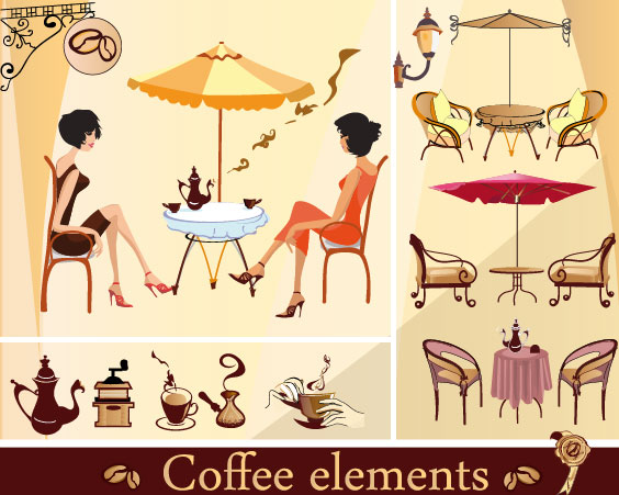 Cartoon artwork cafe 01 - vector material
