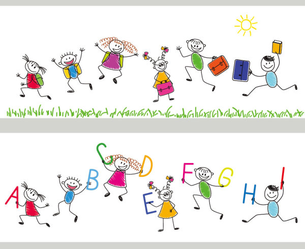 Students hand-painted cartoon 01 - vector material