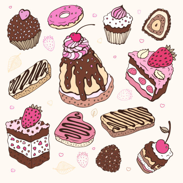 Desserts cartoon background 03 - vector material