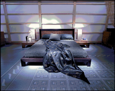 3D model of dark wood bed